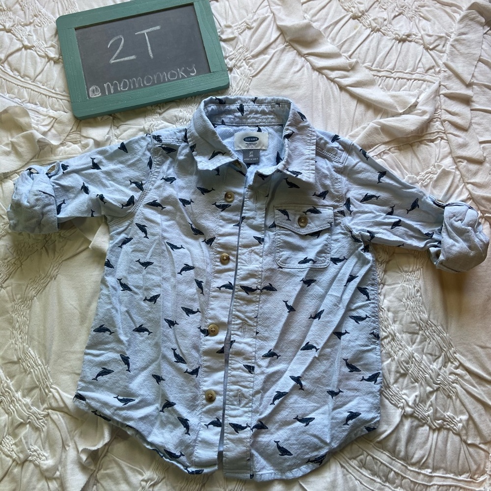 Whale Button Up Shirt 2T